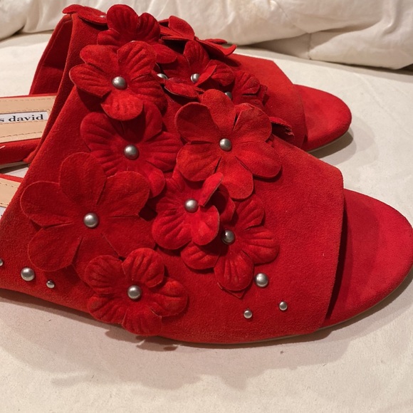 Charles David Sicilian red size 11 slides shoes flowers 🌺 daisies suede leather - Picture 9 of 16